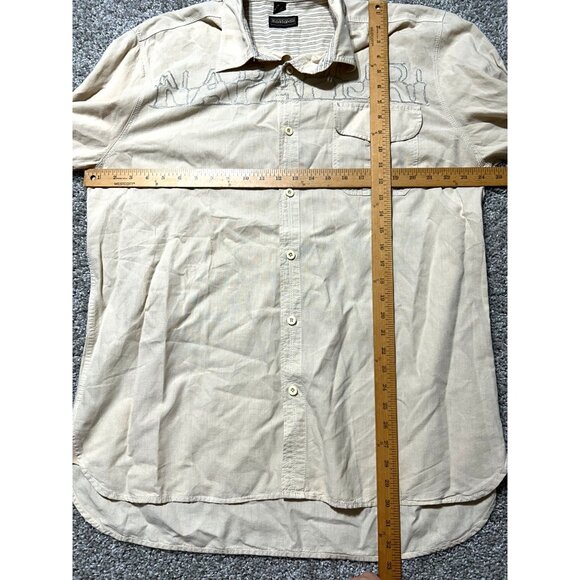 Napapijri Mens XXL Beige Long Sleeve Button-Up Shirt W/ Embroidered Logo - Picture 8 of 9